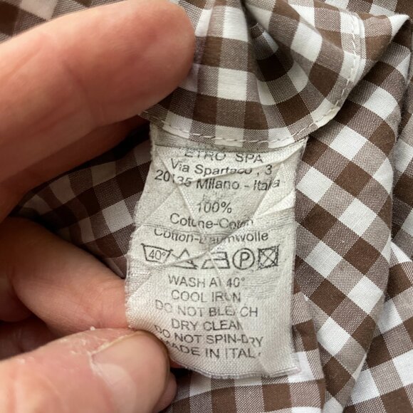 Etro Men's 100% Cotton Brown White Checkered Plaid Shirt-Sz.43 (XL) - Picture 6 of 10